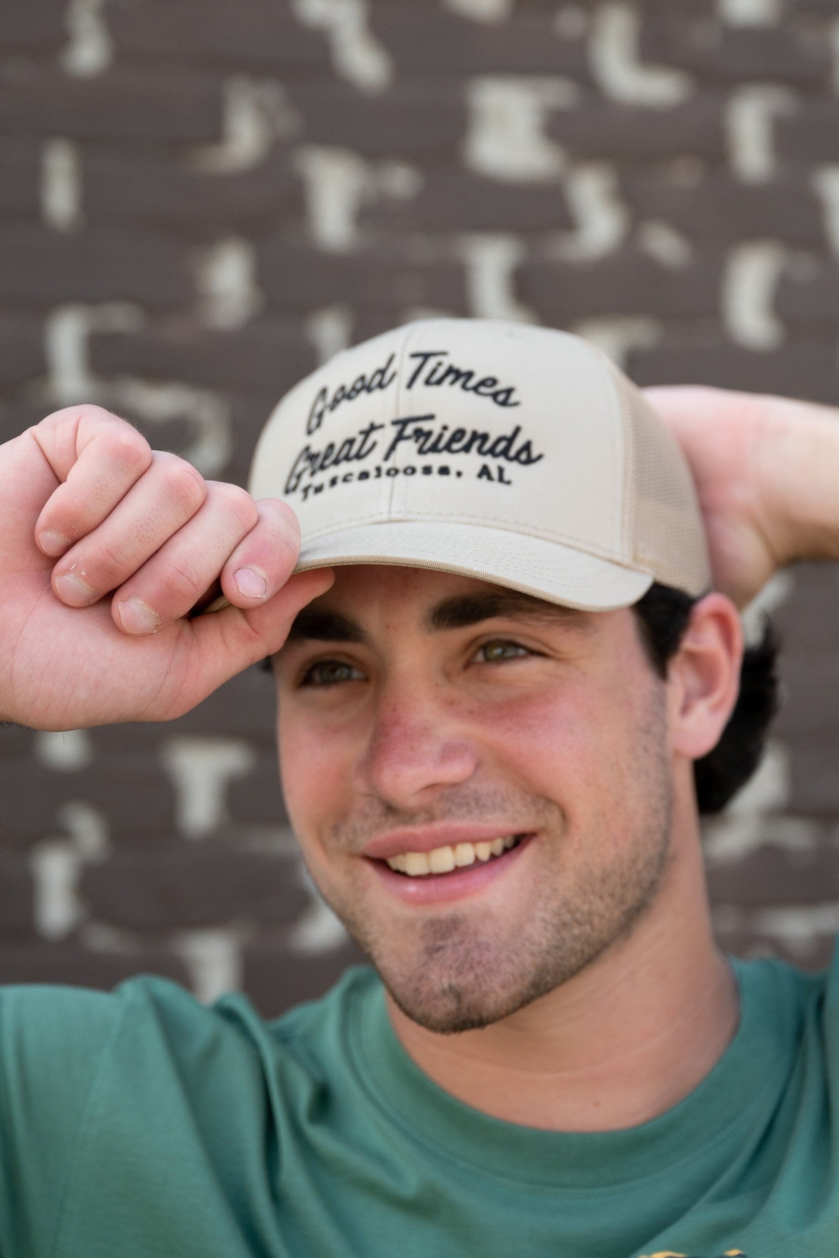University of Alabama Khaki Trucker with Black Embroidery "Good Times Great Friends"