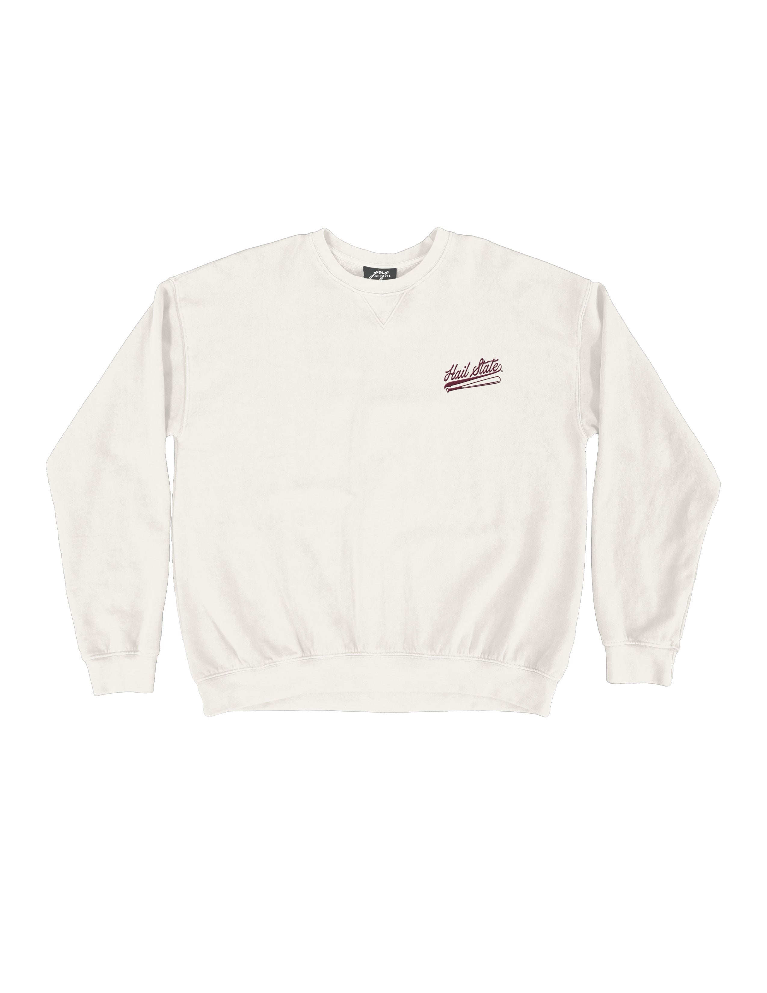 Mississippi State Cream Sweatshirt with Maroon “Hail State” script and baseball bat embroidery