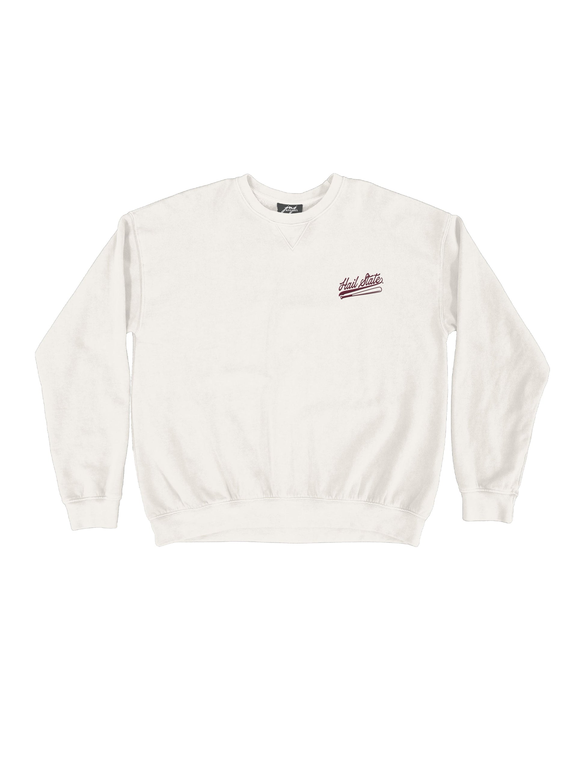 Mississippi State Cream Sweatshirt with Maroon “Hail State” script and baseball bat embroidery