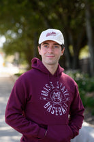 Mississippi State Light Tan Dad Hat with Maroon “Hail State” script and baseball bat embroidery