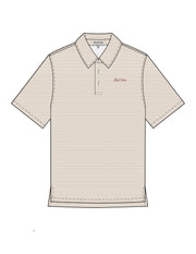 Mississippi State Men’s Tan Stripe Polo with Maroon Script “Hail State” Embroidered on the Chest
