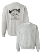 Harry’s Bar Grey Sweatshirt with an image of an overflowing beer mug with a sash reading “Since 1972” above the text “Drinking Club”