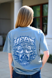Heat Pizza Ice Blue Bar Bears T-Shirt with text Heat" above two bears, one eating pizza, the other holding a martini, at the bar