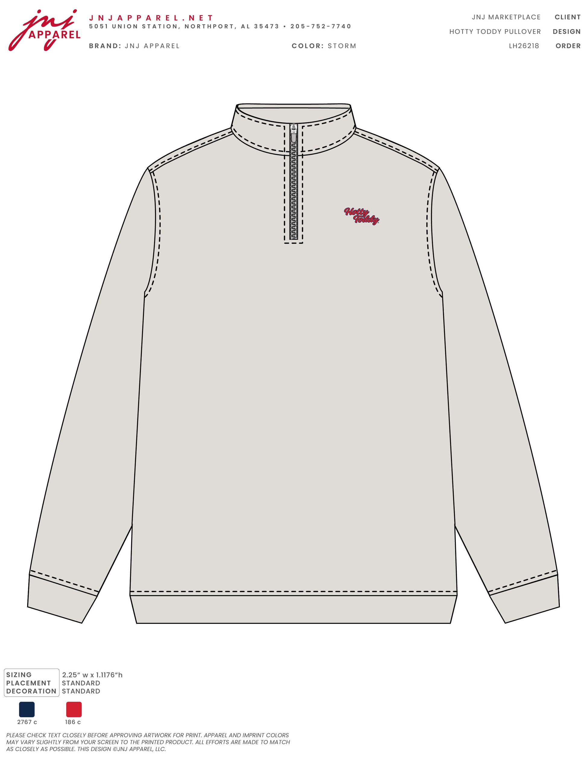 Ole Miss Light Grey ¼ Zip Pullover with Red “Hotty Toddy” Embroidery