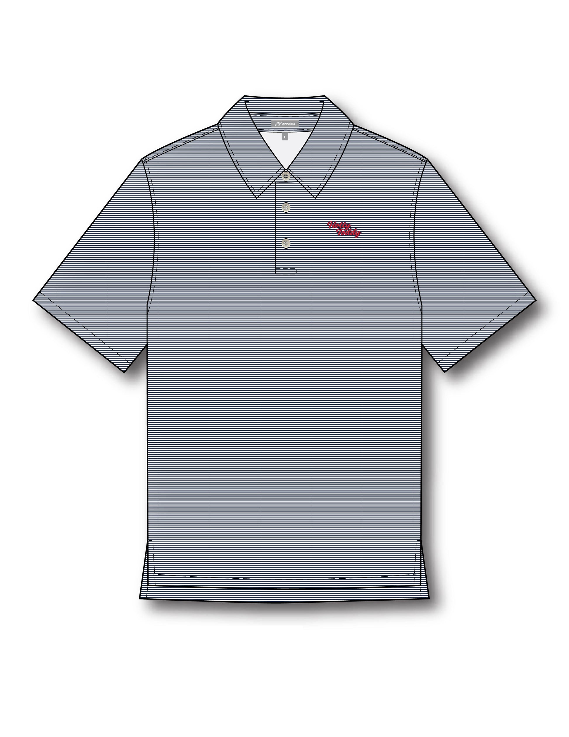Ole Miss Navy Stripe Polo with Red “Hotty Toddy” Script Embroidery