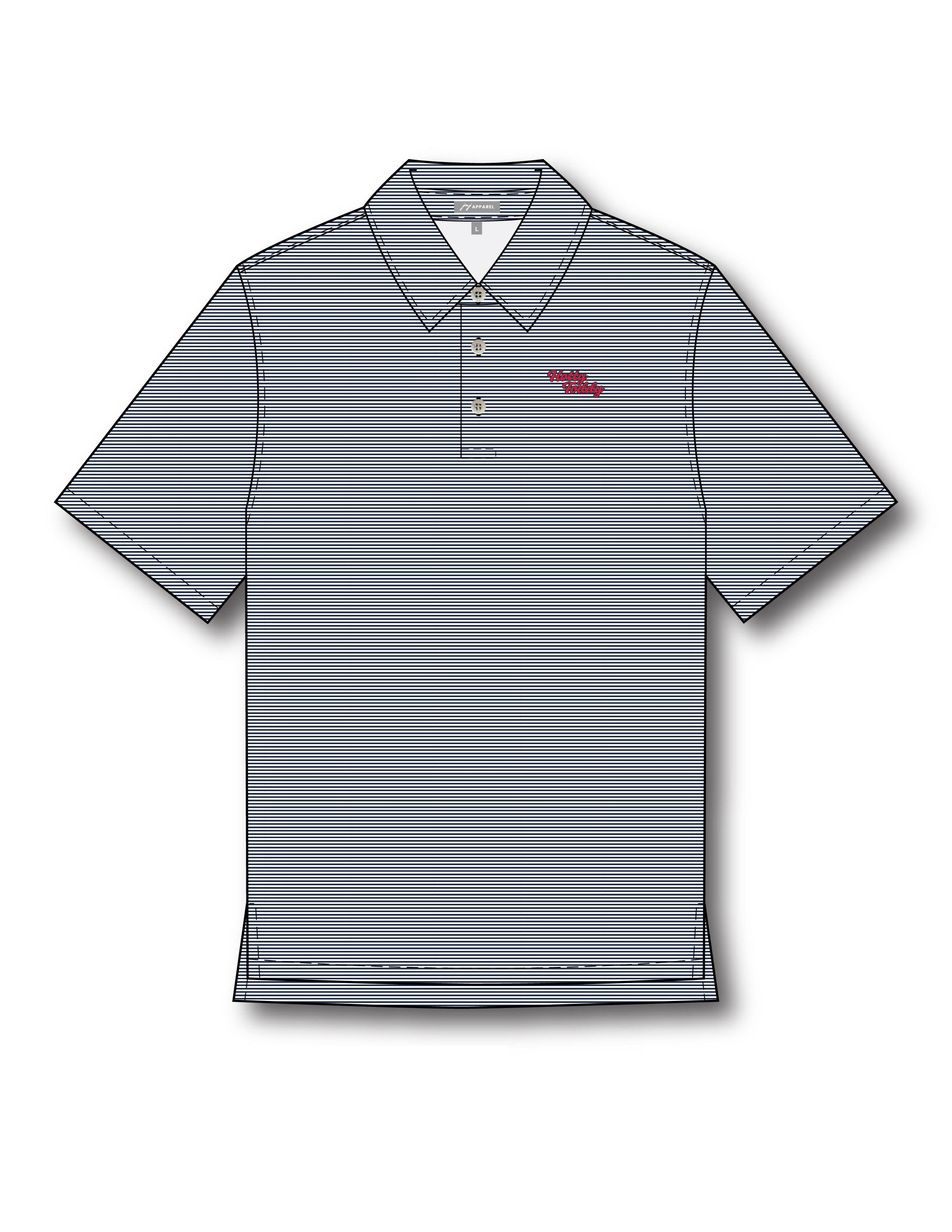 Ole Miss Navy Stripe Polo with Red “Hotty Toddy” Script Embroidery