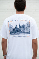 Auburn University White T-Shirt with a Navy illustration of Toomer’s Corner