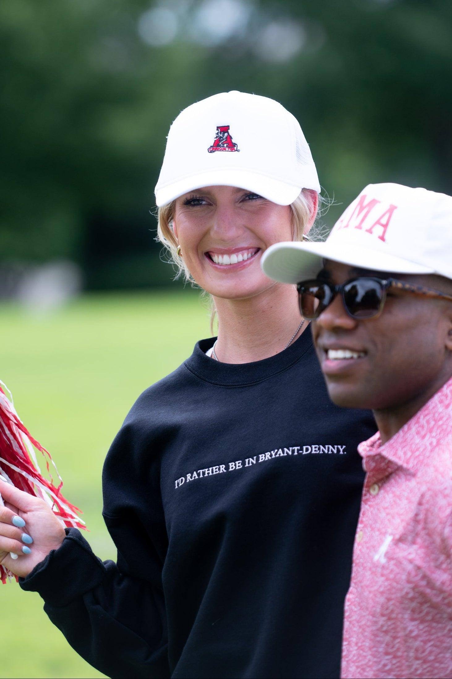 University of Alabama Black Sweatshirt with White "I'd Rather Be In Bryant-Denny" embroidery