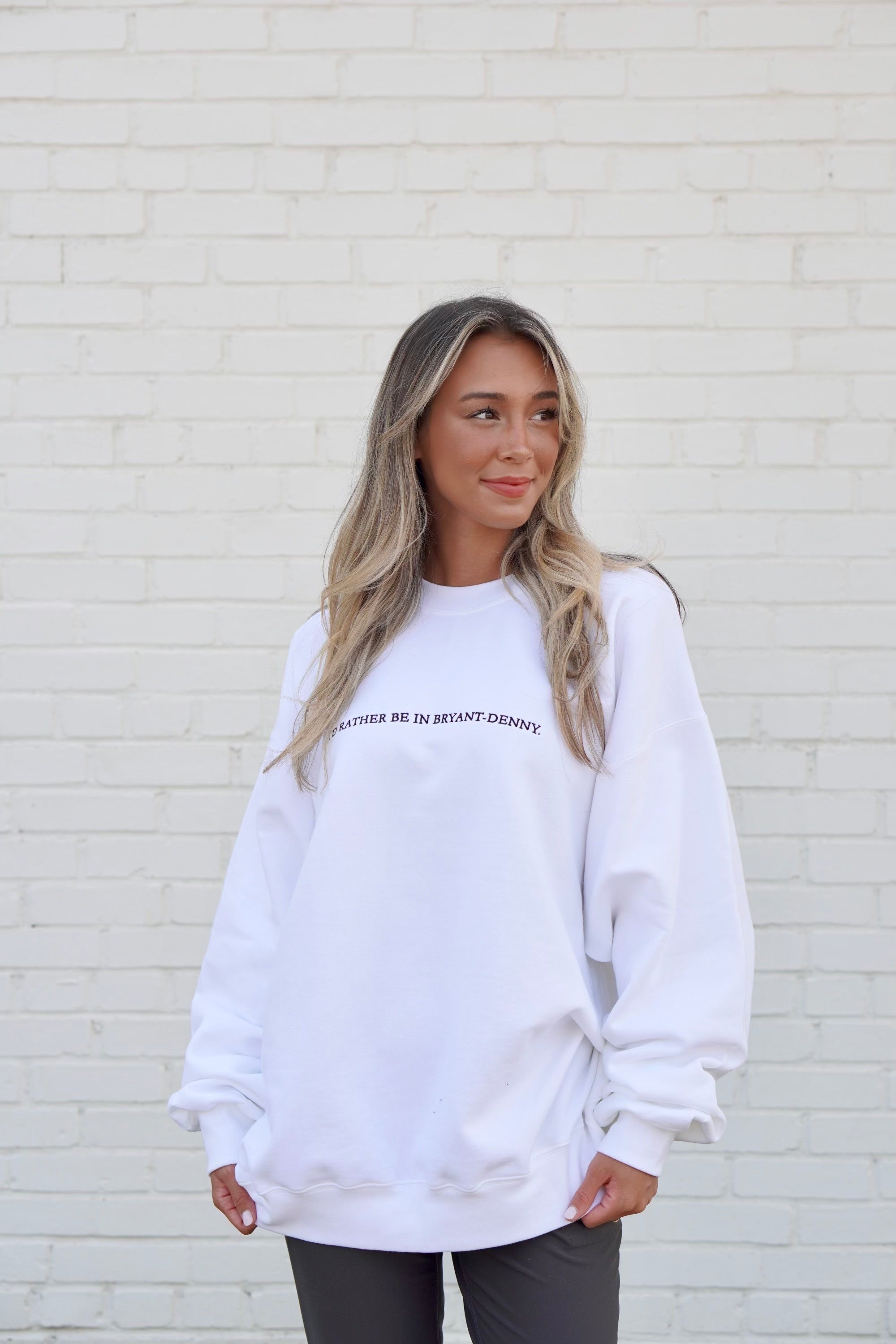 University of Alabama White  Sweatshirt with Black "I'd Rather Be In Bryant-Denny" embroidery