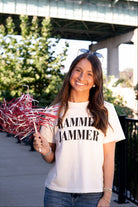 University of Alabama White Ladies Tee with Black Text “Rammer Jammer”