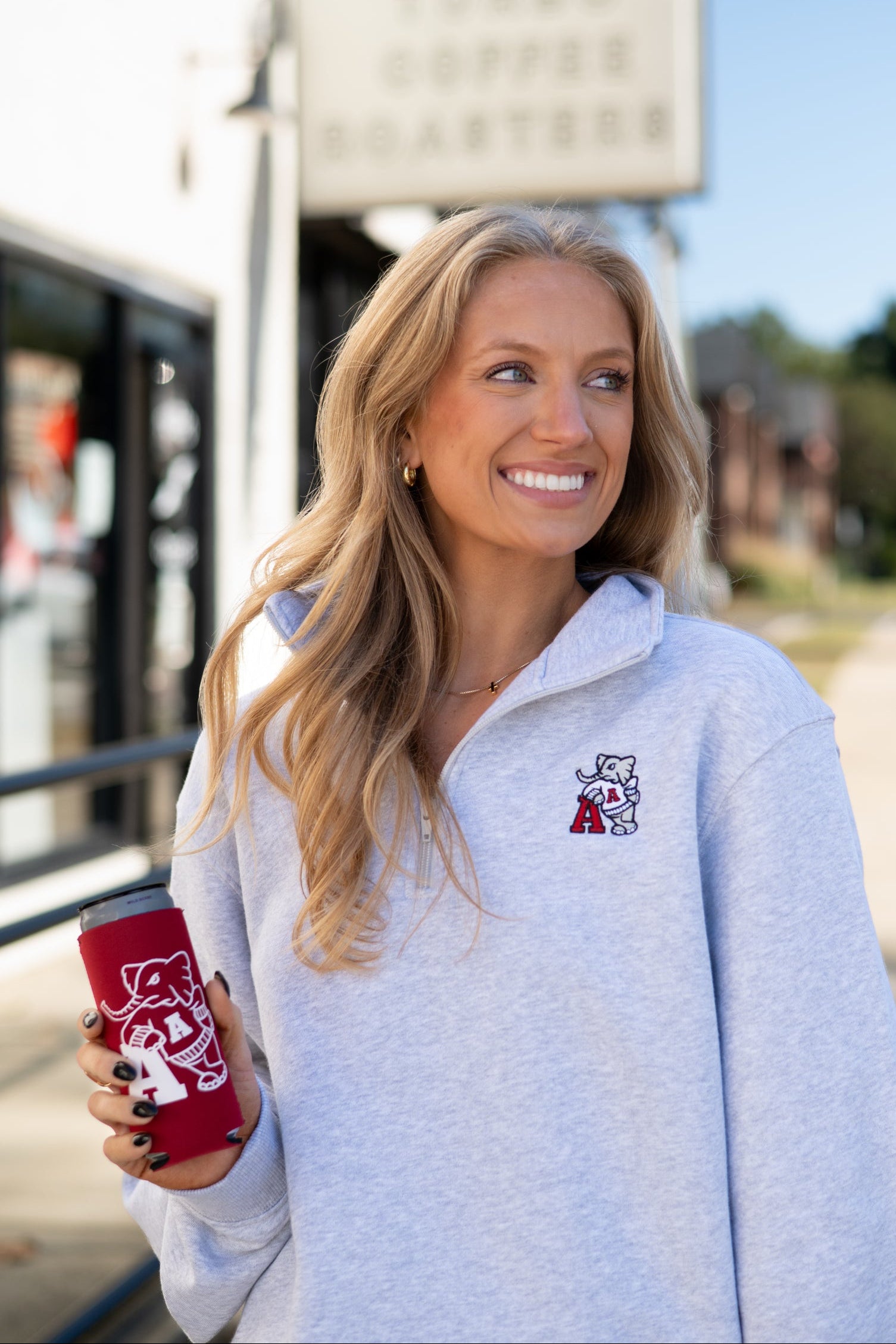 University of Alabama Grey ¼ Zip Sweatshirt with Leaning Al Logo Embroidery on the chest