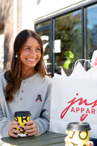 Auburn University Grey Thermal Henley with Leaping Tiger Logo Embroidery