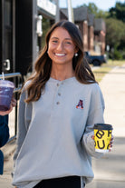 Auburn University Grey Thermal Henley with Leaping Tiger Logo Embroidery