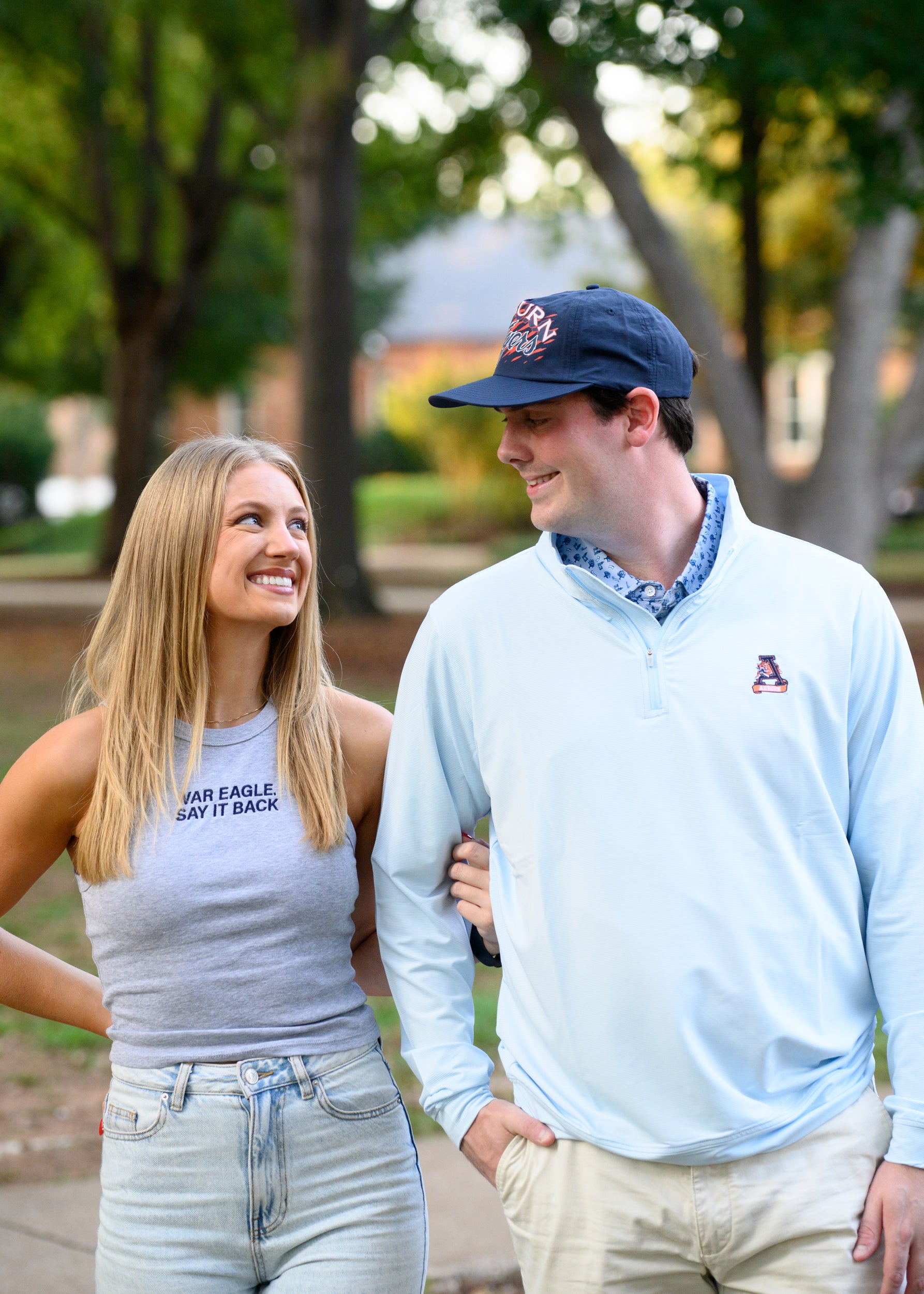 Auburn University Light Blue Men’s ¼ Zip with embroidery of Aubie leaping through an "A"