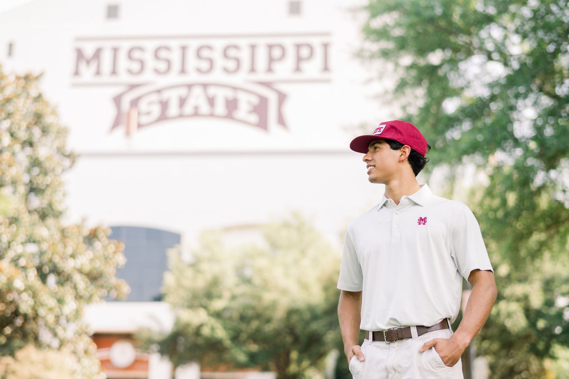 Mississippi State Maroon Snapback Hat featuring a White patch with Maroon “State” embroidery