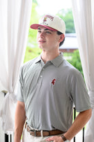 Mississippi State Grey Men’s Stripe Polo with the Mississippi State outline embroidery