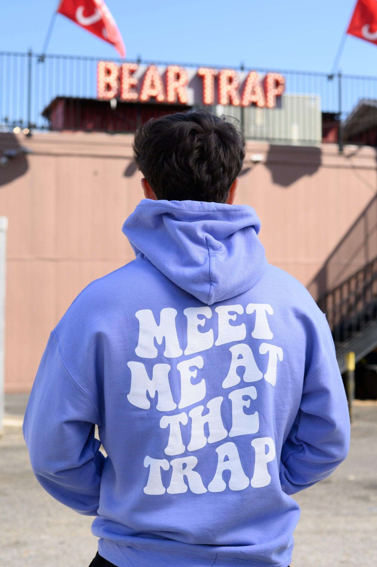 Bear Trap Light Purple Hoodie with 'MEET ME AT THE TRAP' printed in white text on the back.