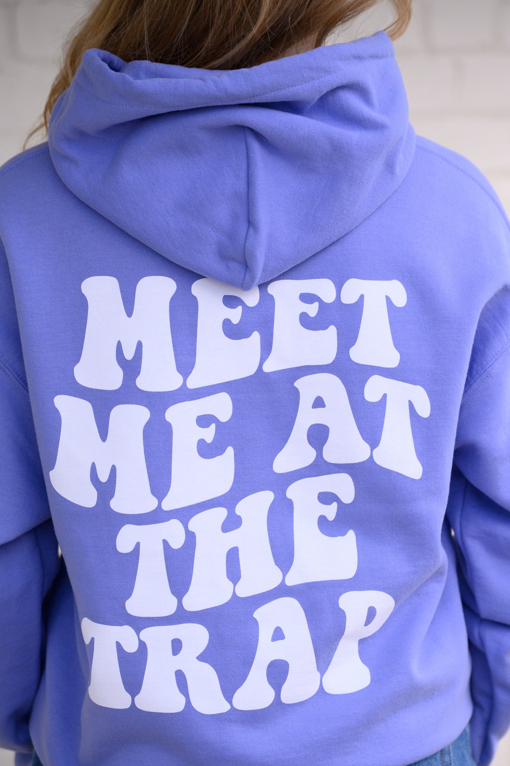 Bear Trap Light Purple Hoodie with 'MEET ME AT THE TRAP' printed in white text on the back.