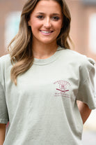 Mississippi State Sandstone Distressed Tee Chest Design with a maroon print of home plate over two crossed baseball bats