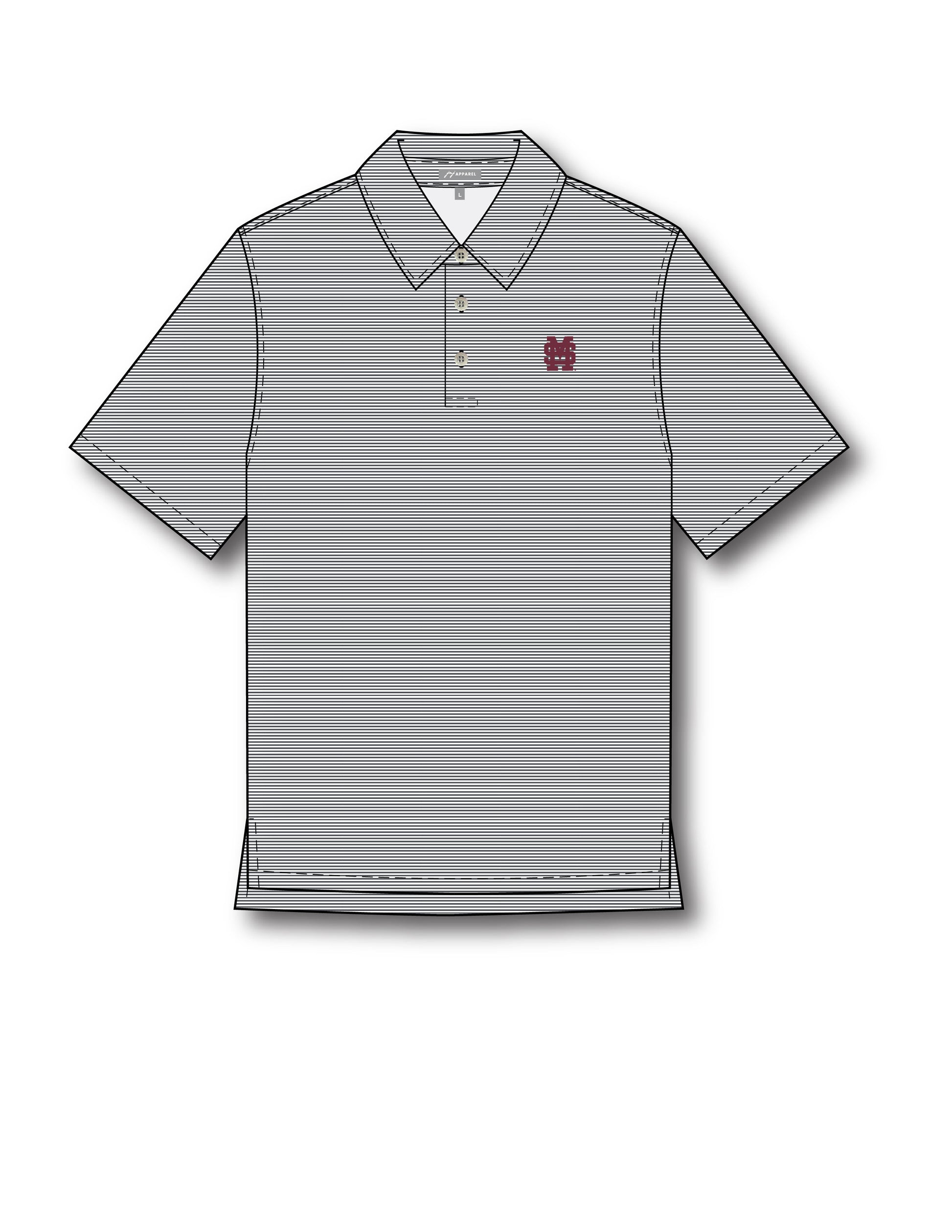 Mississippi State Men’s Charcoal Stripe Polo with the Red “M over S” logo embroidered on the chest