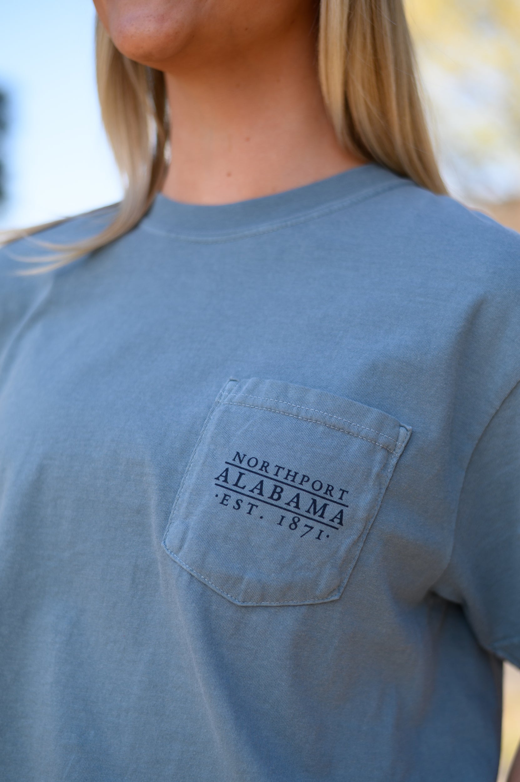 Local Merch Front Pocket Design Featuring Text “Northport Alabama EST 1871”