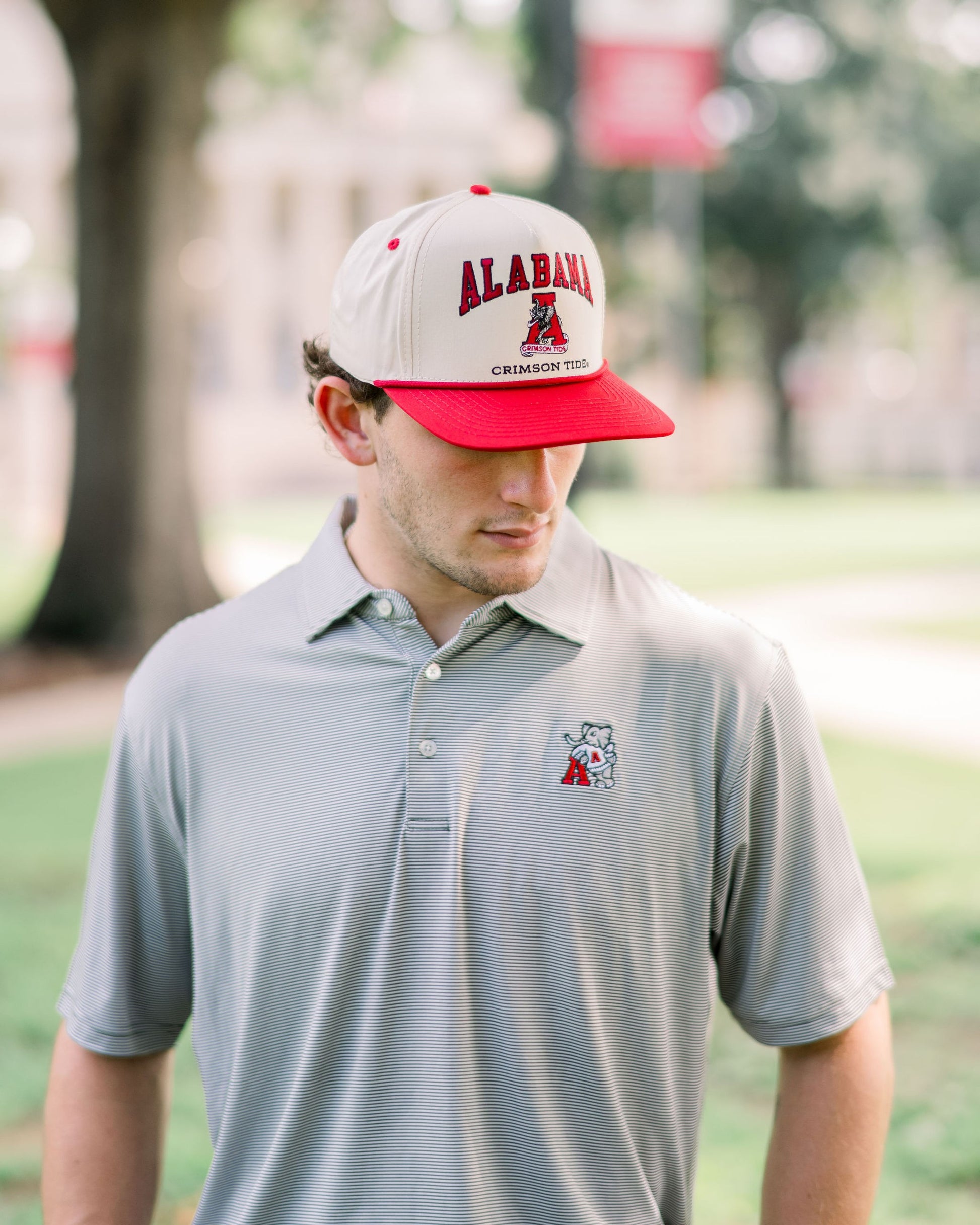 University of Alabama Dark Grey Stripe Performance Pullover with Old School Al Logo Embroidery