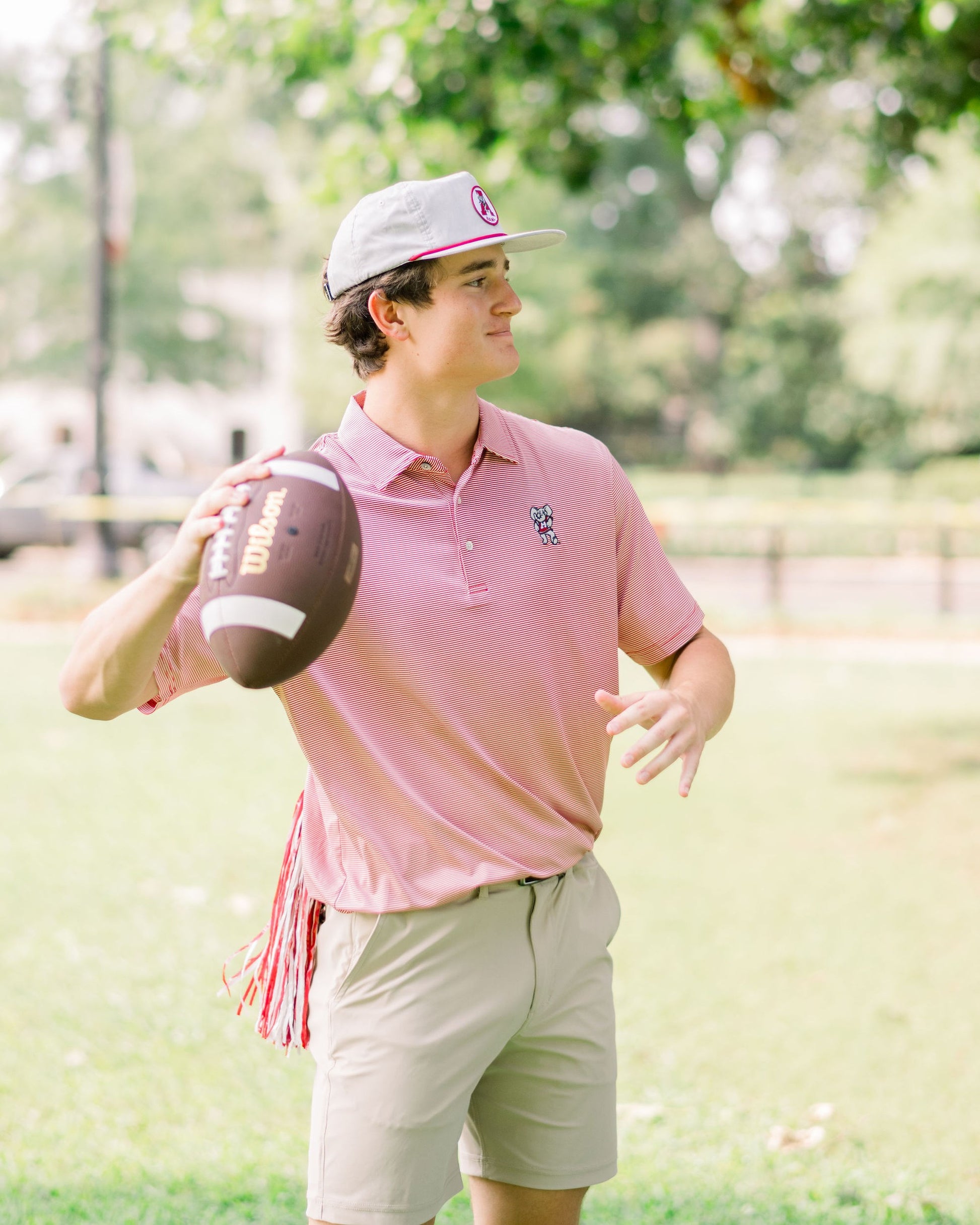 University of Alabama Light Grey Hat with a Red rope and a patch of the Vintage A Logo