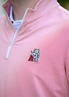 University of Alabama Red Men's Stripe ¼ Zip with an embroidered Big Al leaning on a Red Block A