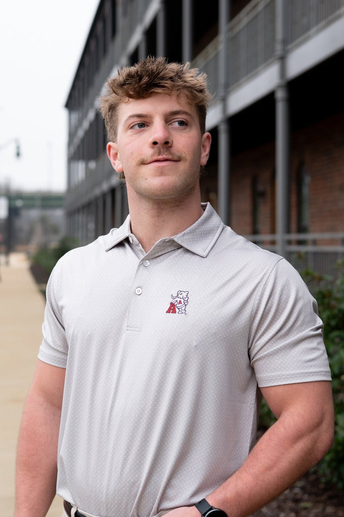 University of Alabama Grey Men's Diamond Polo with Old School Al Logo embroidery