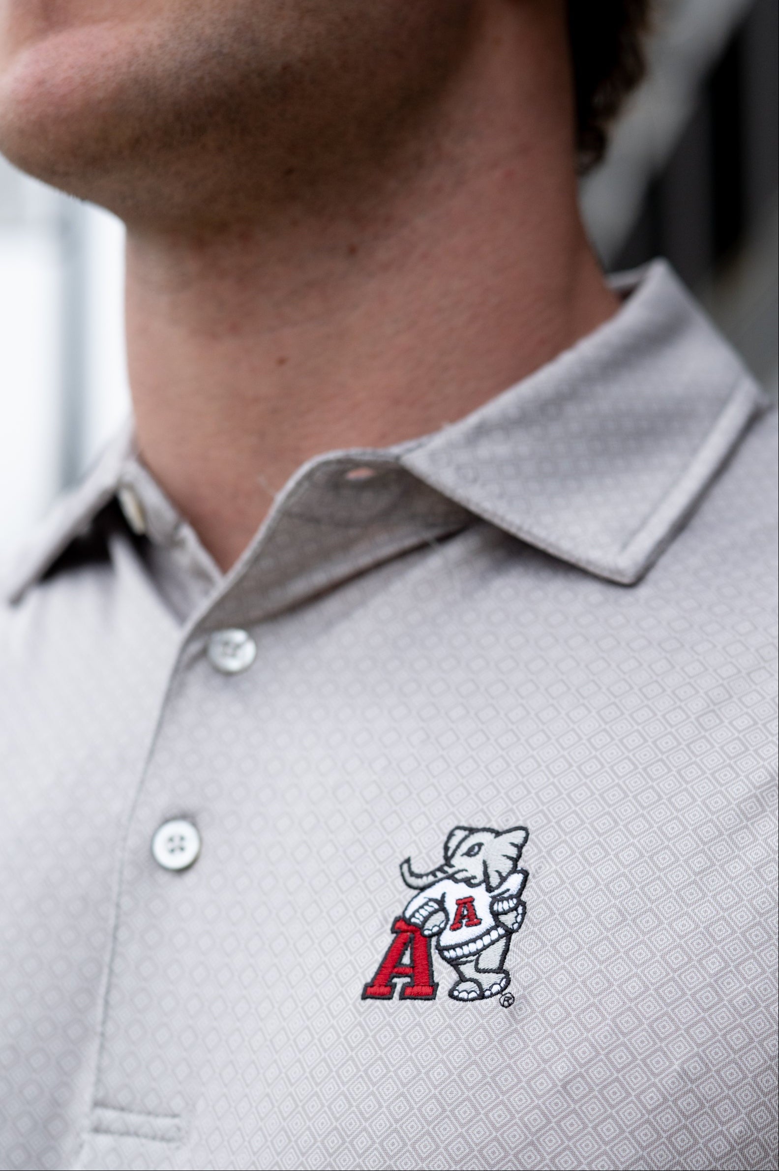 University of Alabama Grey Men's Diamond Polo with Old School Al Logo embroidery