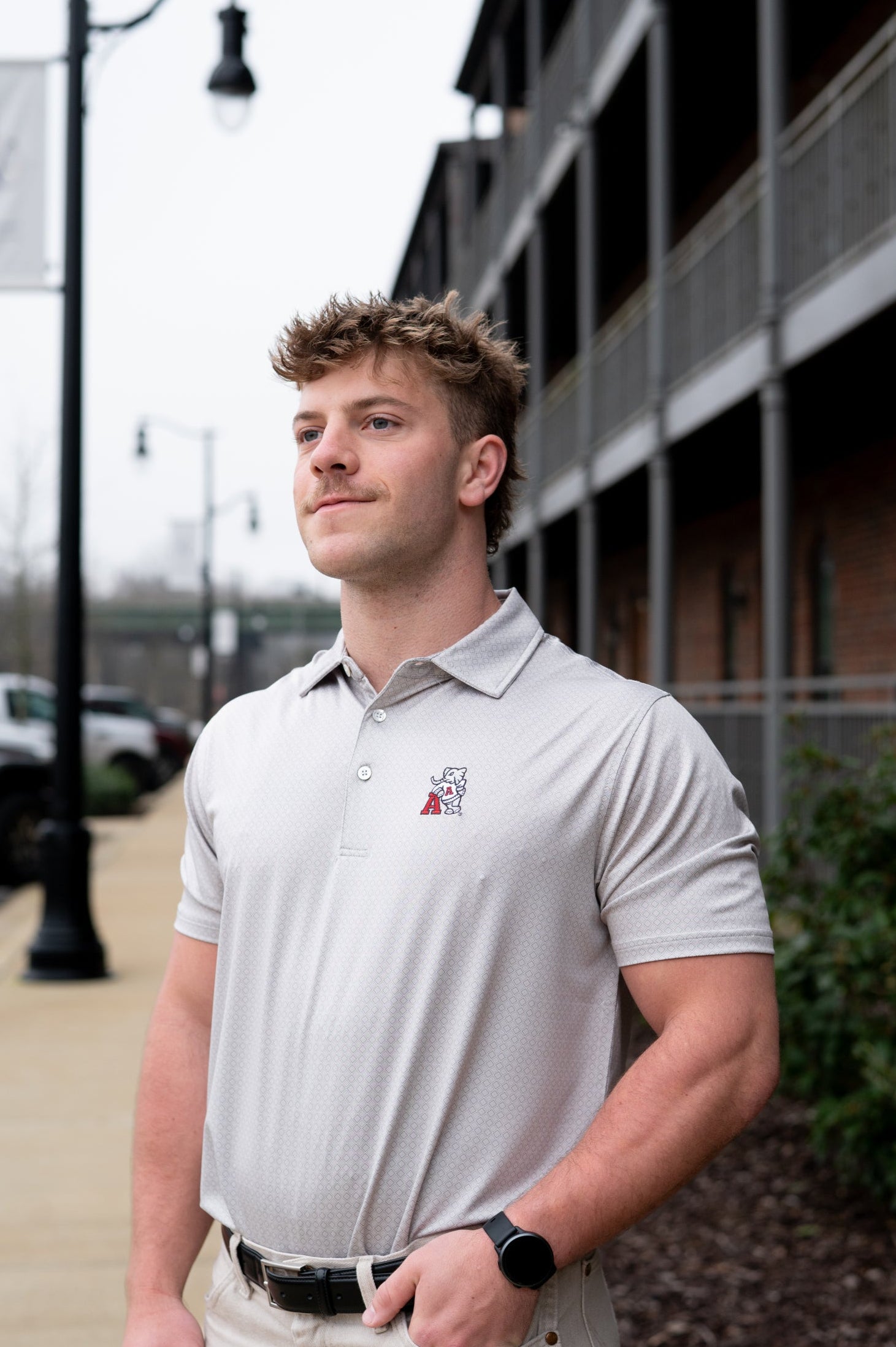 University of Alabama Grey Men's Diamond Polo with Old School Al Logo embroidery