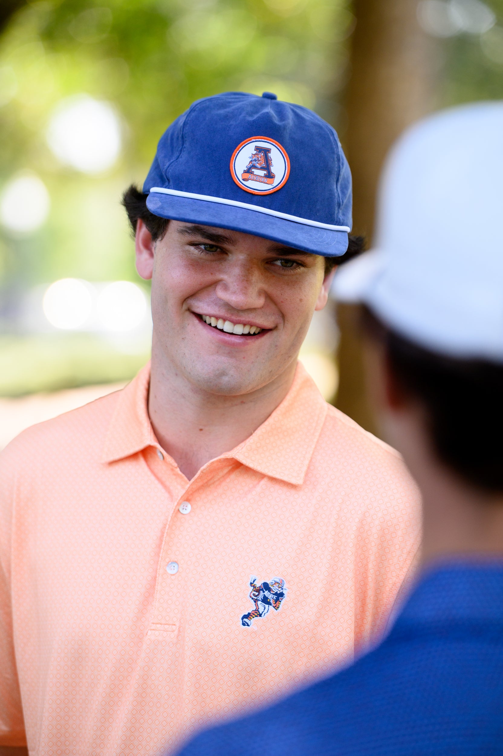 Auburn University Navy Hat with a White rope and a patch of the Leaping Tiger Logo