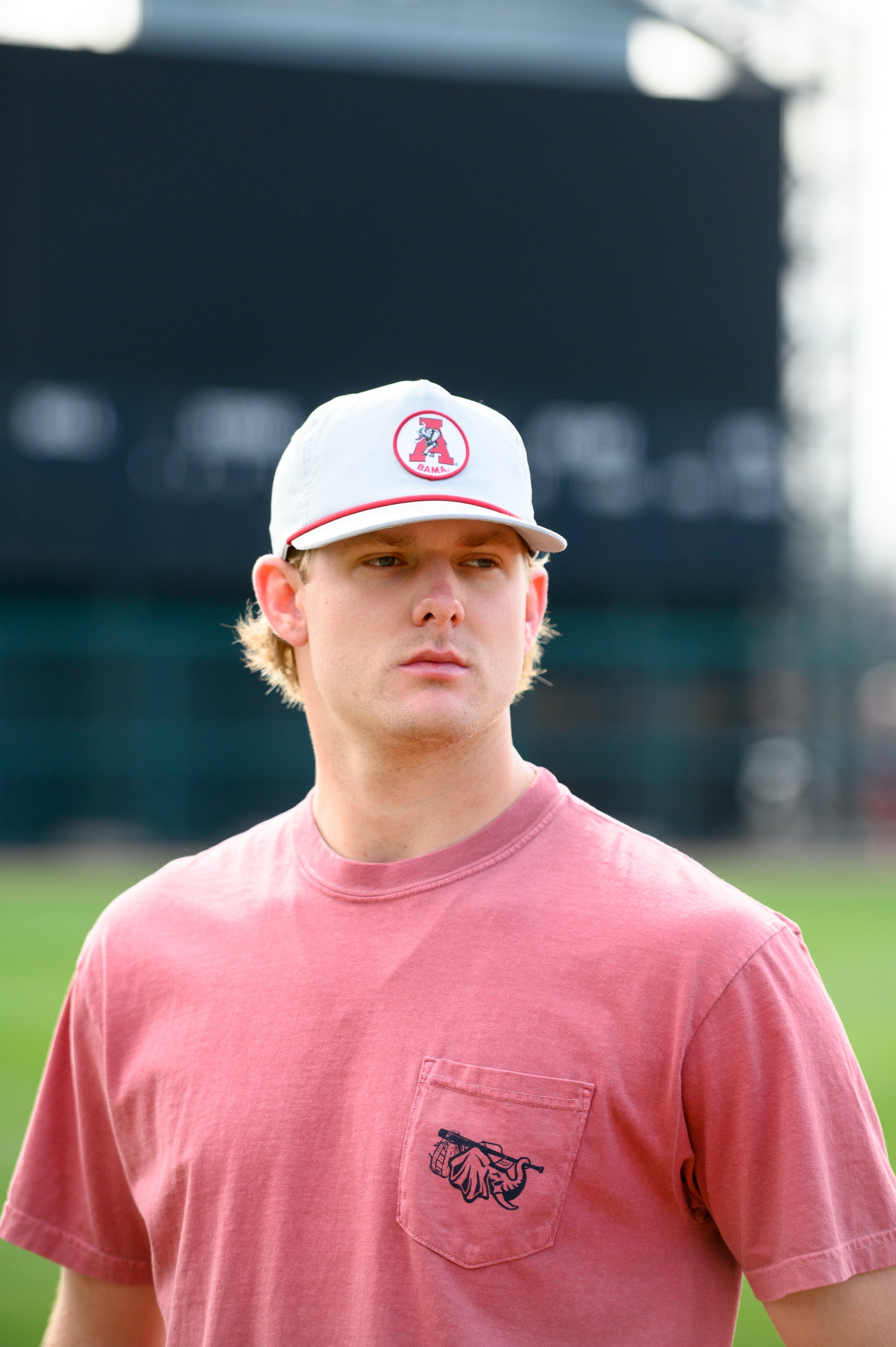 University of Alabama Light Grey Hat with a Red rope and a patch of the Vintage A Logo