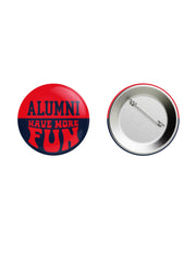 Ole Miss Navy and Red button with text “Alumni Have More Fun”