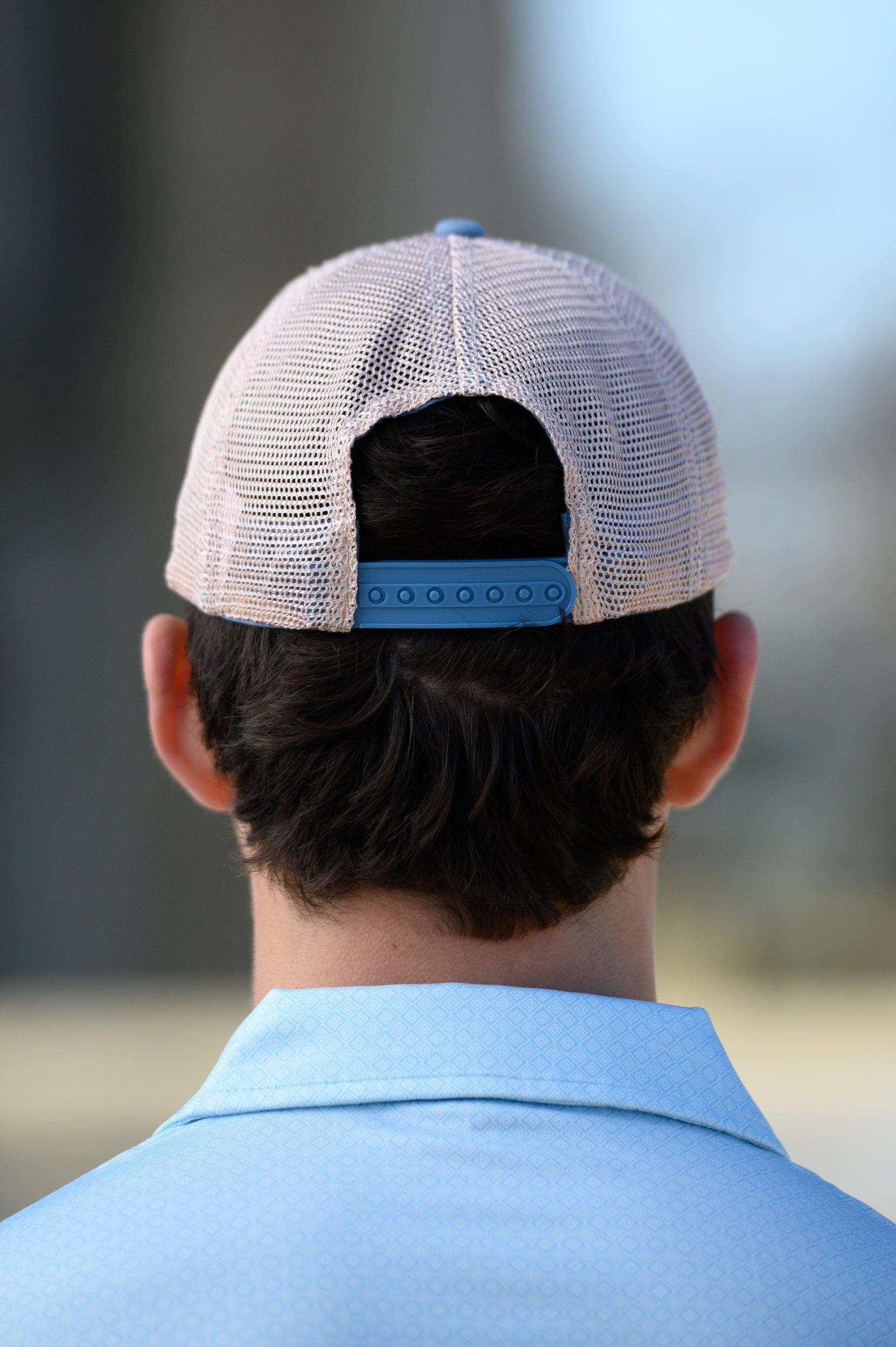 Ole Miss Dusty Blue Hat with a fishing lure with Red script “Rebels”
snapback trucker