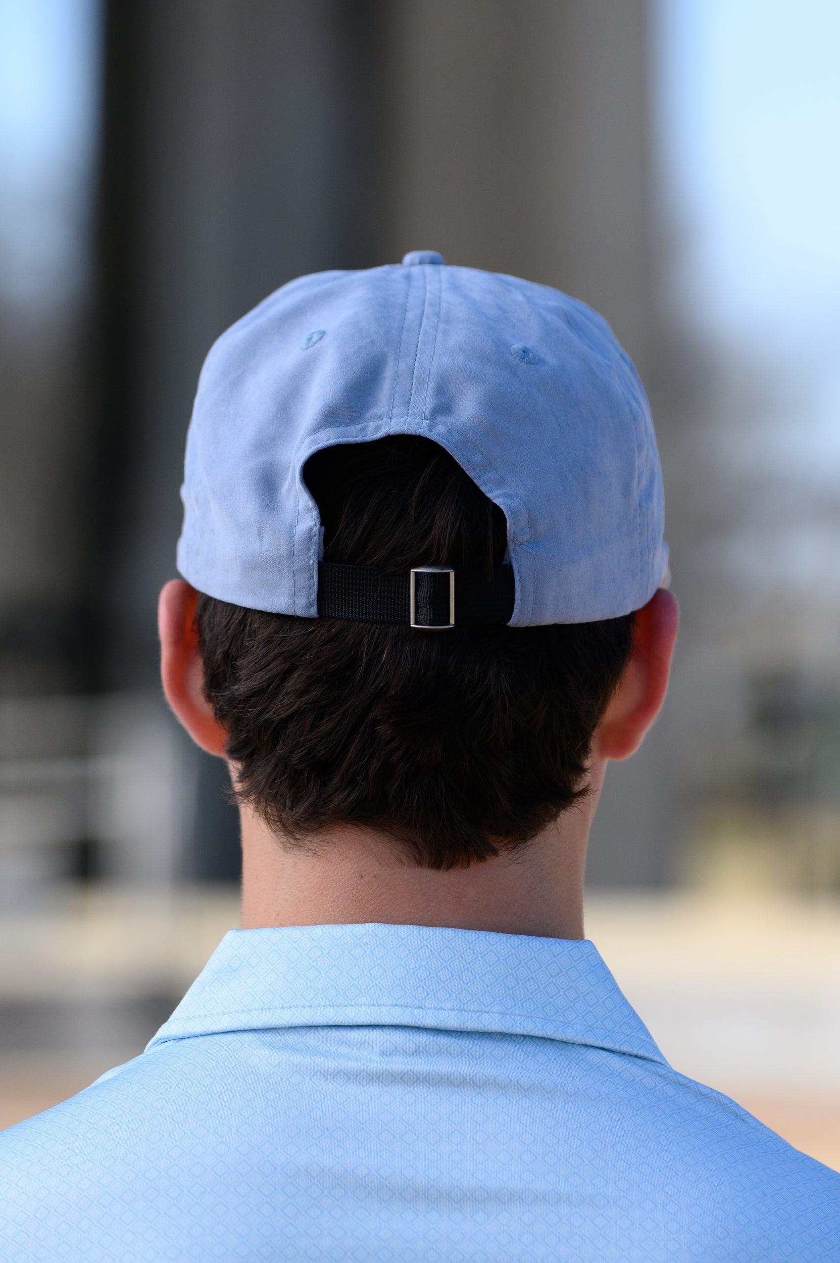 Ole Miss Dusty Blue Hat with a patch of the Ole Miss Seal
strap back