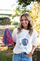 Ole Miss Ivory T-Shirt with Blue text “Hotty Toddy” above an image of a football helmet
