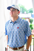 Ole Miss Blue Men’s Patterned Polo with the Script M Logo embroidery