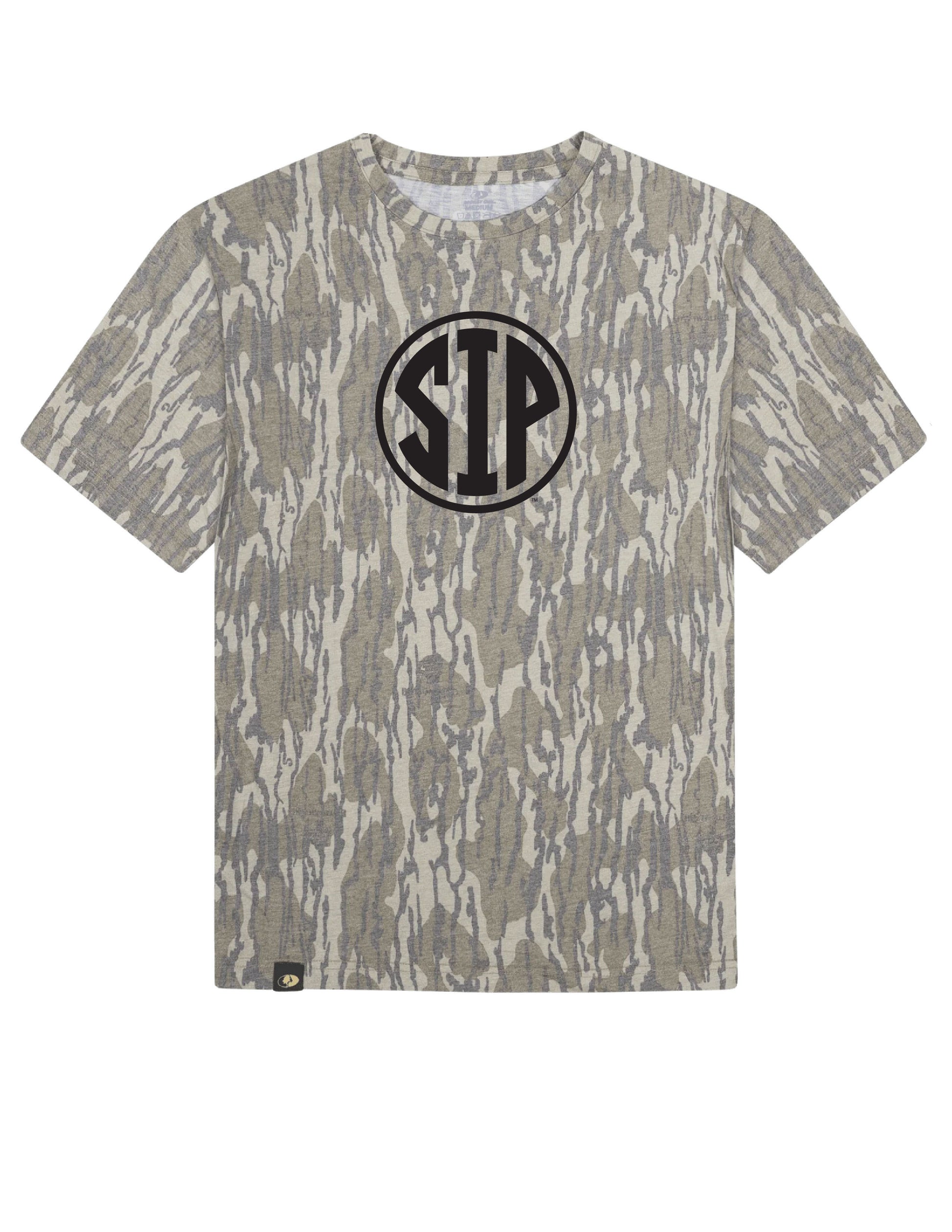 Ole Miss Bottomland Camo T-Shirt with the “SIP” circle logo printed in Black on the front