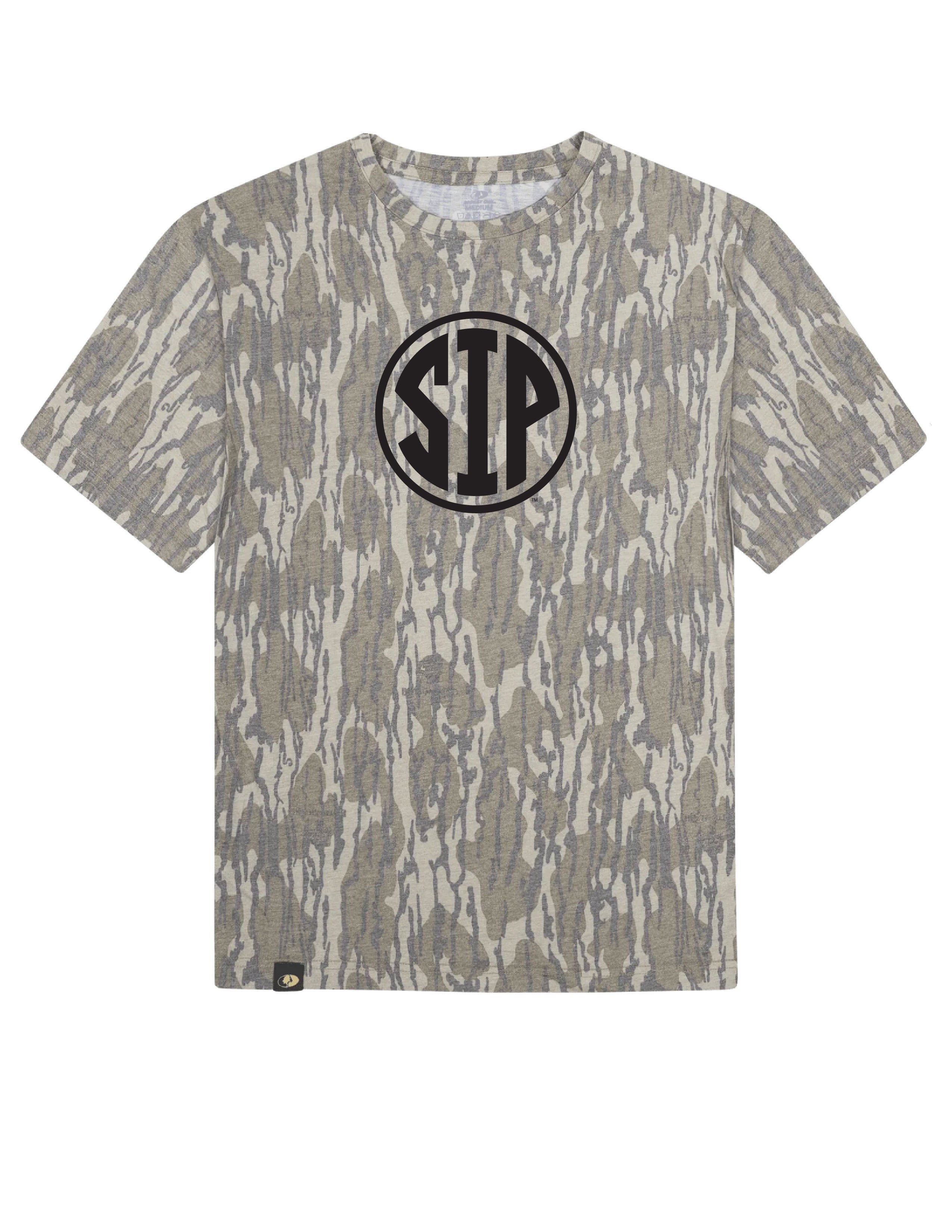 Ole Miss Bottomland Camo T-Shirt with the “SIP” circle logo printed in Black on the front