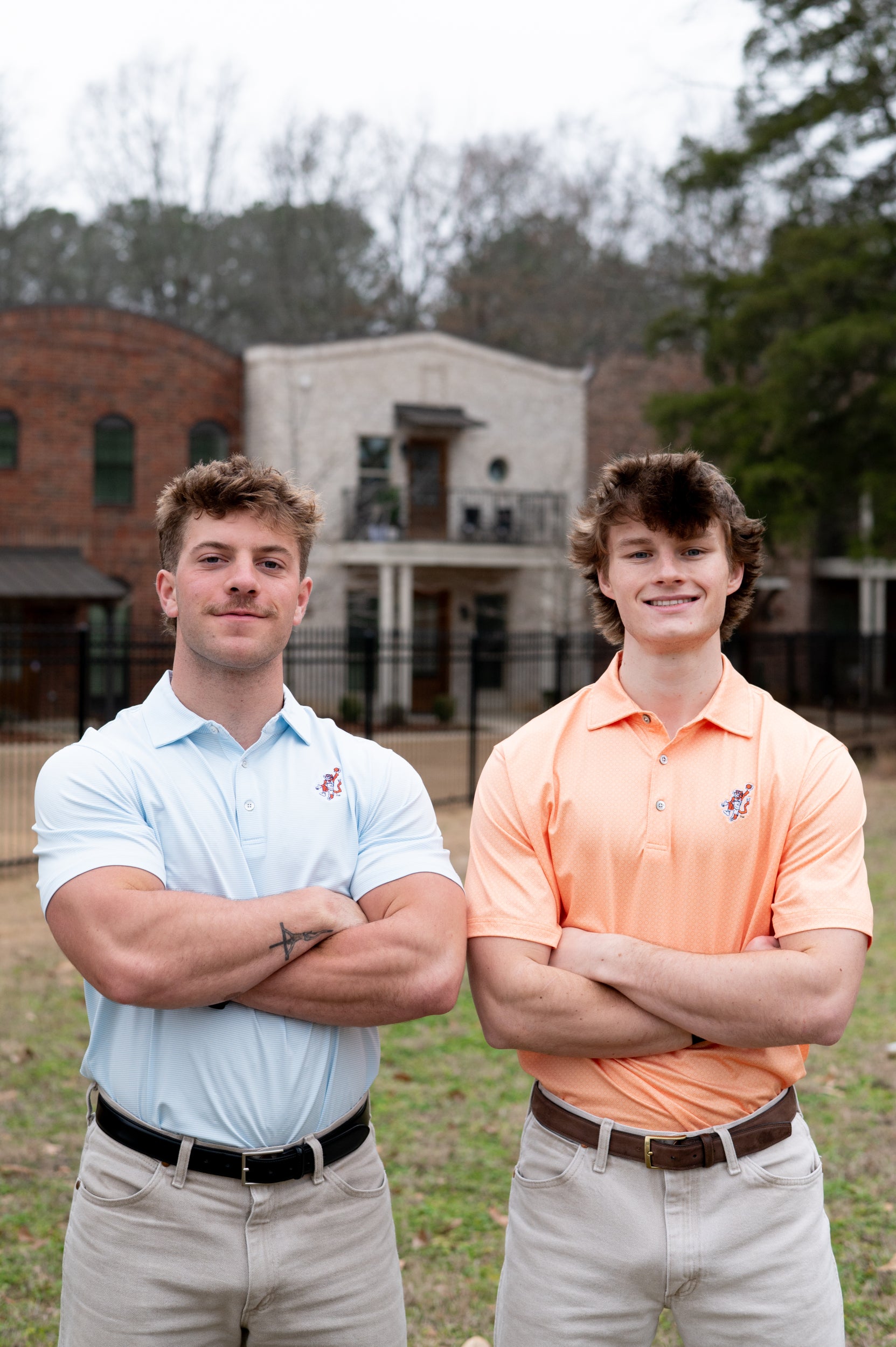 Auburn University Light Blue and Orange Men’s Stripe Polos with the Original Aubie Basketball Logo embroidery