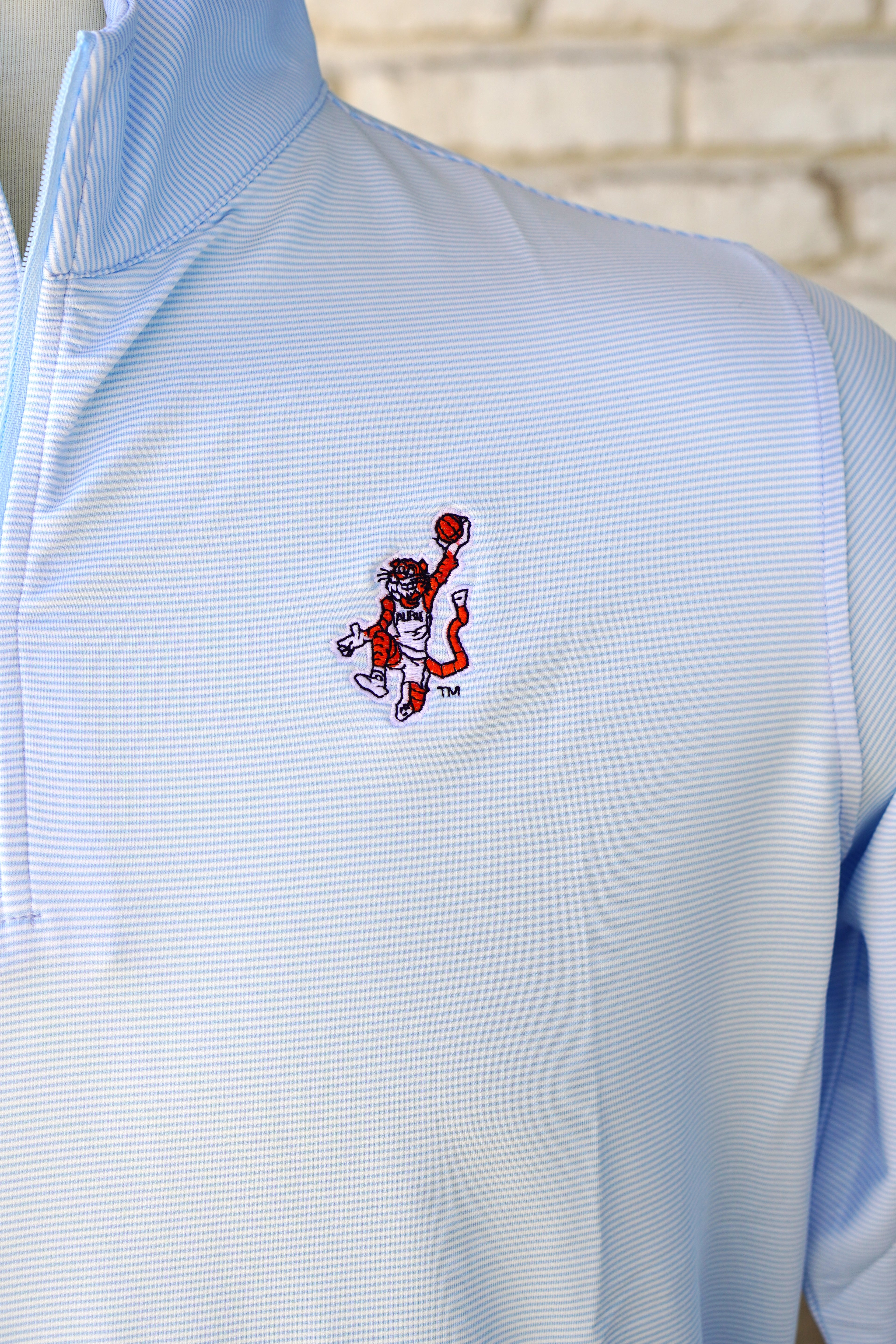 Auburn University Light Blue ¼ Zip with the Original Aubie basketball logo embroidery