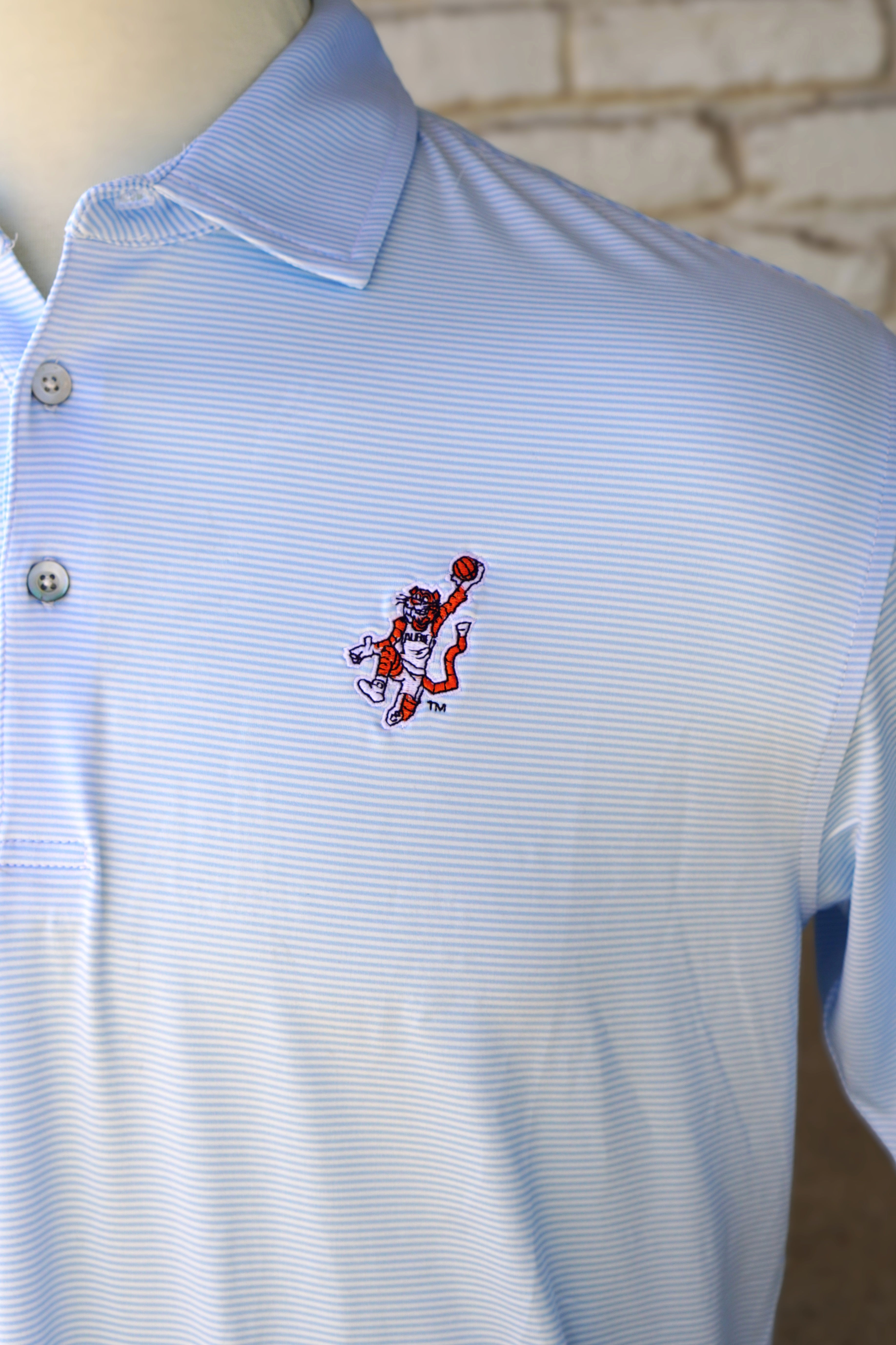 Auburn University Light Blue Men's Polo with the Original Aubie basketball logo embroidery