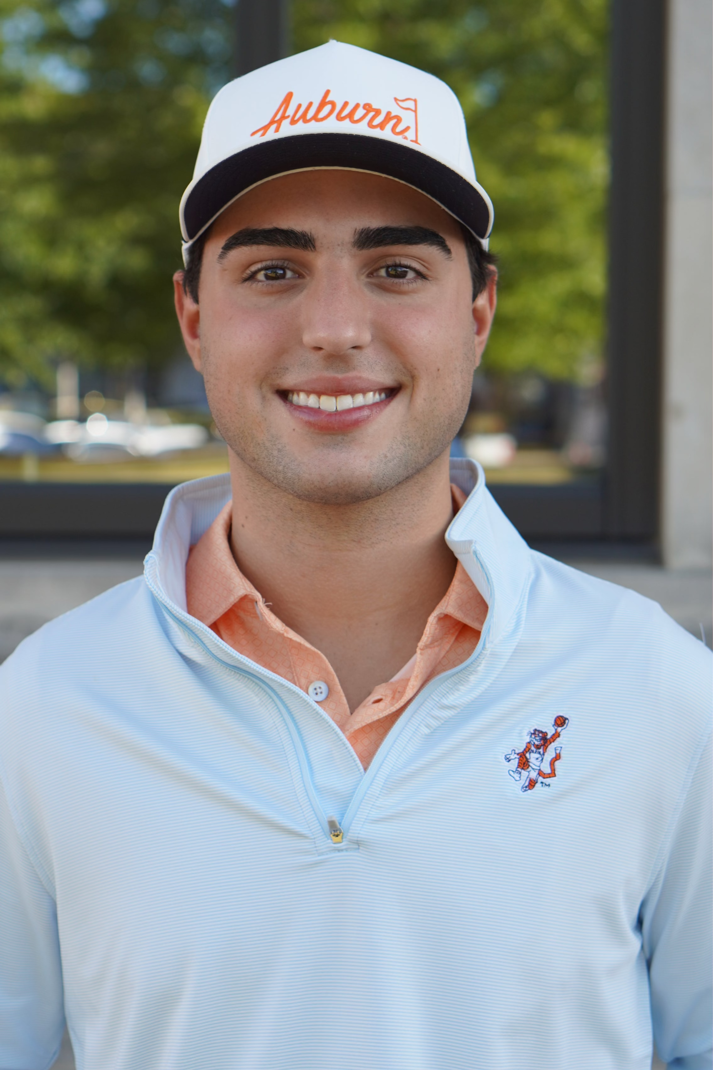 Auburn University Light Blue Men’s Stripe Polo with the Original Aubie Basketball Logo embroidery