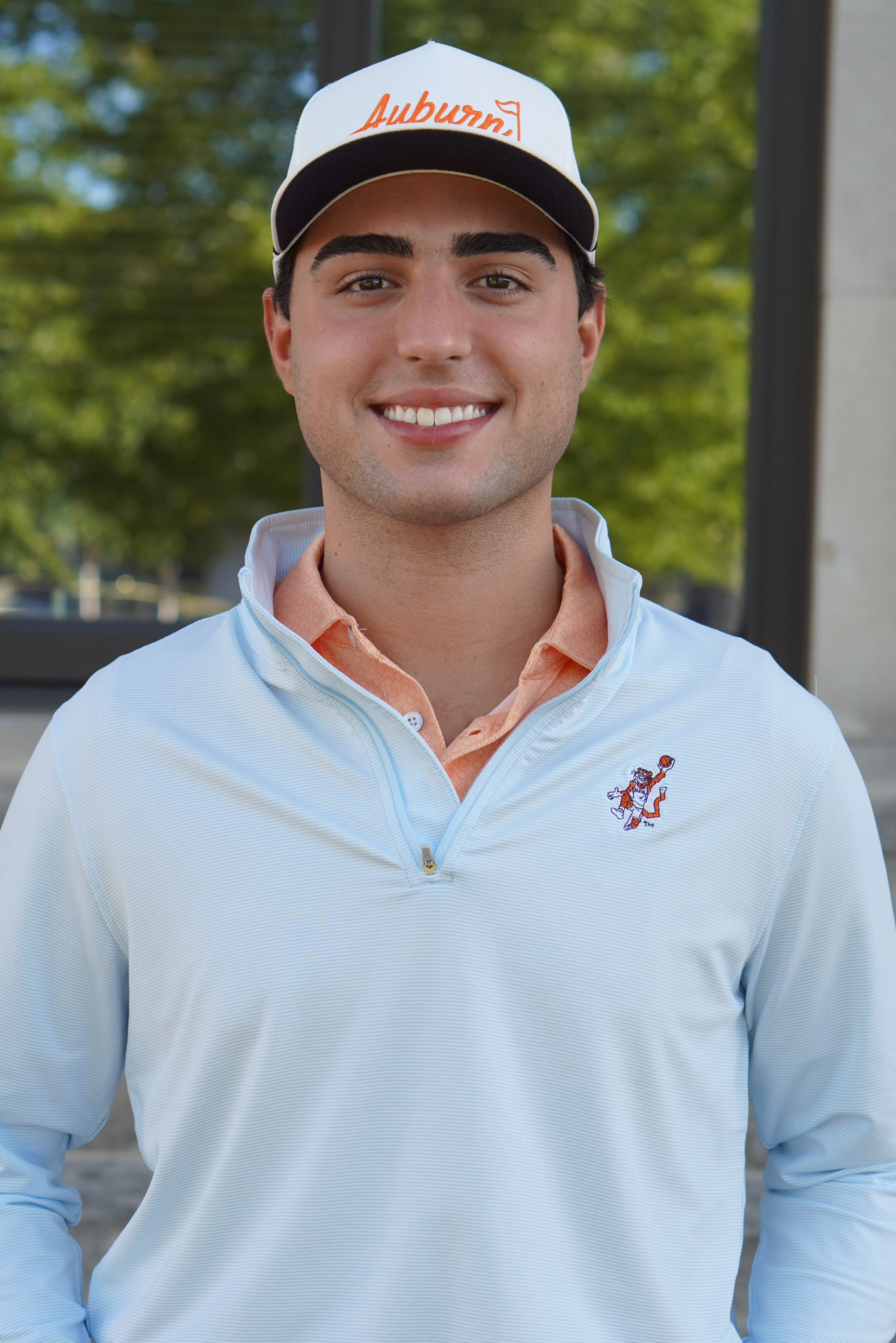 Auburn University Light Blue Men’s Stripe Polo with the Original Aubie Basketball Logo embroidery