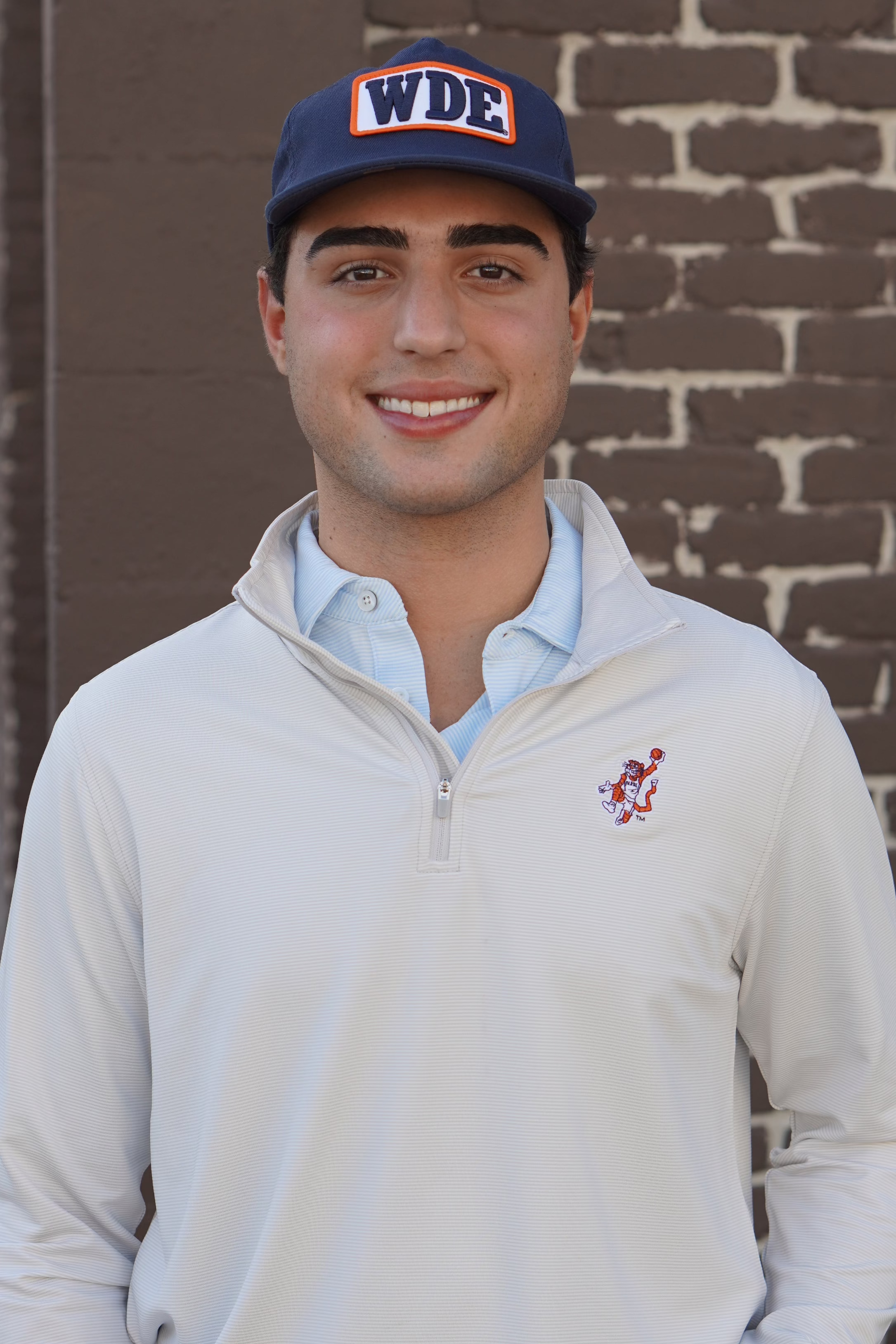 Auburn University Light Grey Stripe Men’s ¼ Zip Pullover with the Original Aubie basketball logo embroidery