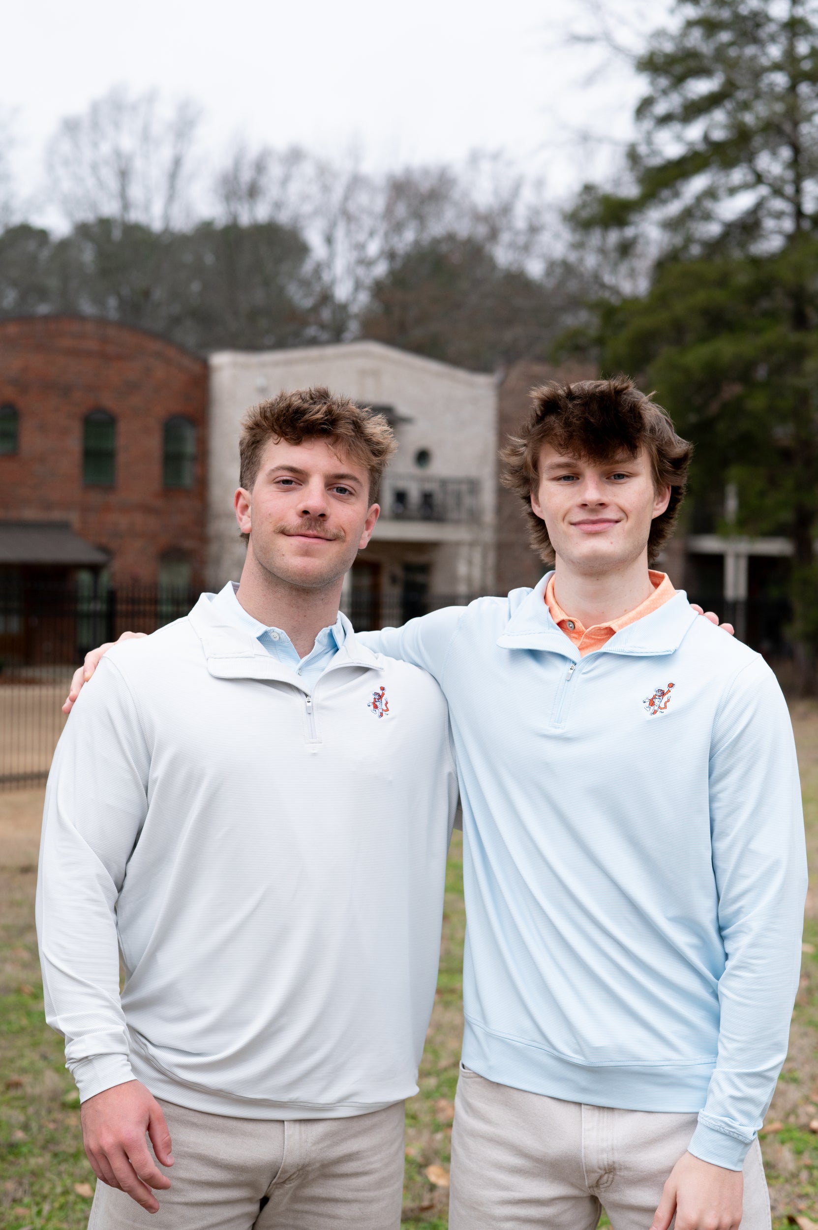 Auburn University Light Blue and grey Stripe ¼ Zip Pullovers with the Original Aubie Basketball Logo embroidery