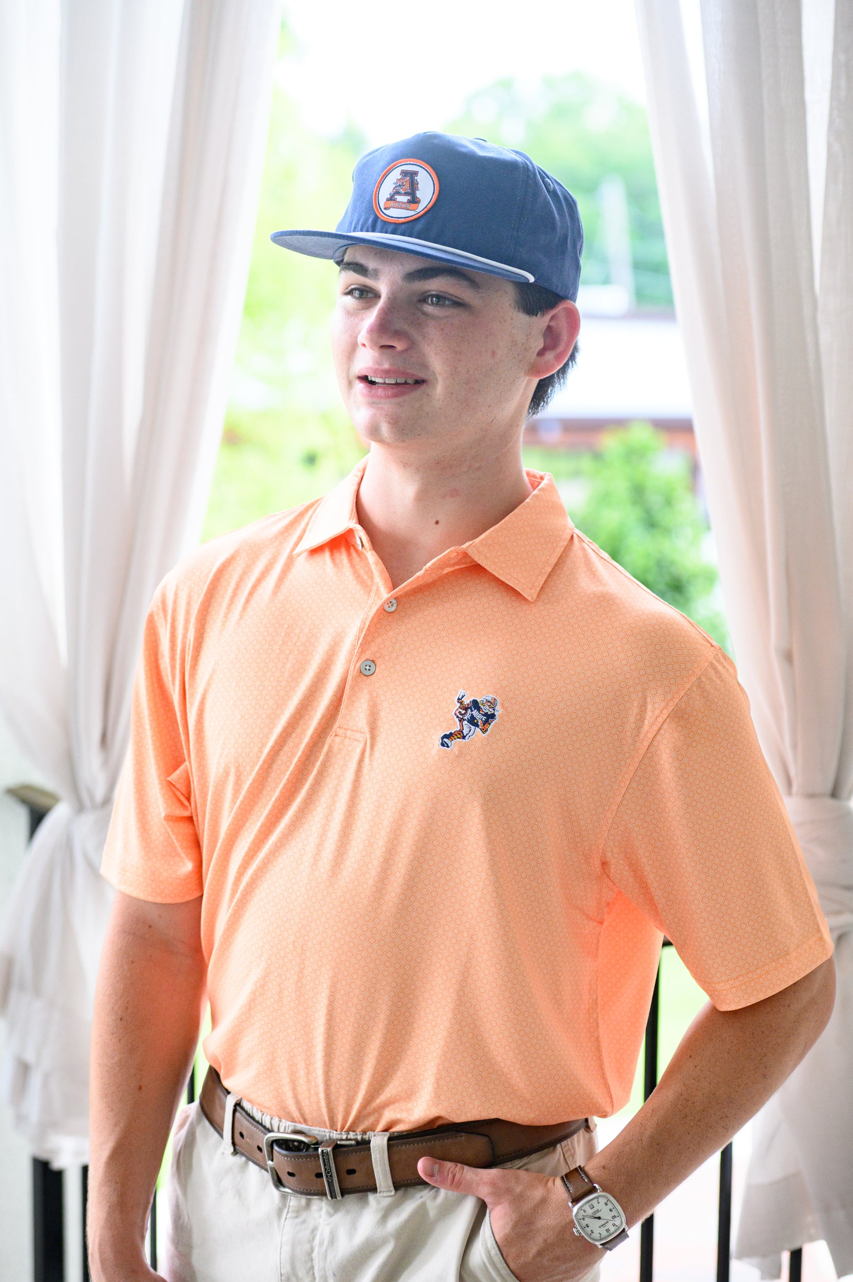 Auburn University Orange Men’s Diamond Polo with the Original Aubie Football Logo embroidery
