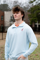 Auburn University Light Blue Stripe ¼ Zip Pullover with the Original Aubie Basketball Logo embroidery