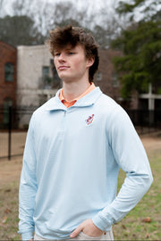 Auburn University Light Blue Stripe ¼ Zip Pullover with the Original Aubie Basketball Logo embroidery